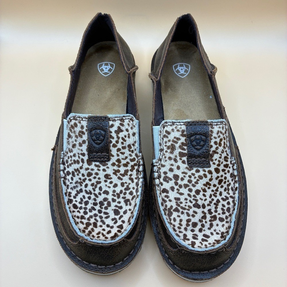 Ariat Cruiser 7.5 Leather Western Cheetah Print Hair-On-Hide Cowgirl Loafers - Picture 2 of 11